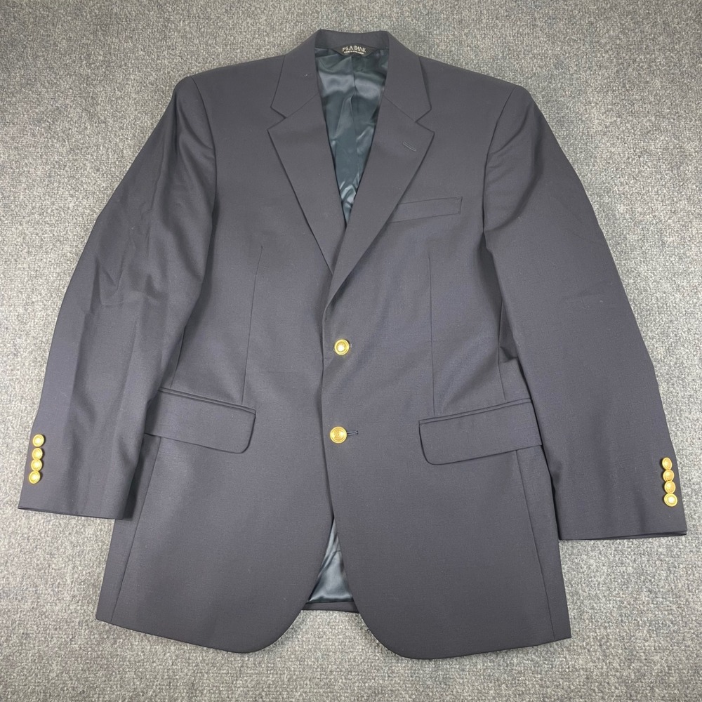 Jos A Bank Blazer Size‎ 40R Navy Blue Wool Gold Buttons Classic Fit Coat Men's